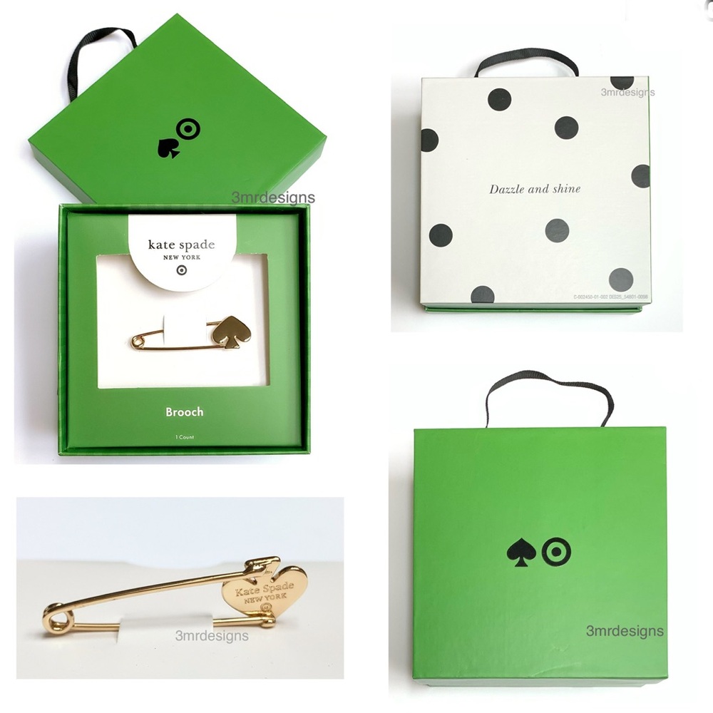 NWT Kate Spade ♠️ x Target Gold Plated SPADE SAFETY PIN BROOCH-Statement Piece!
